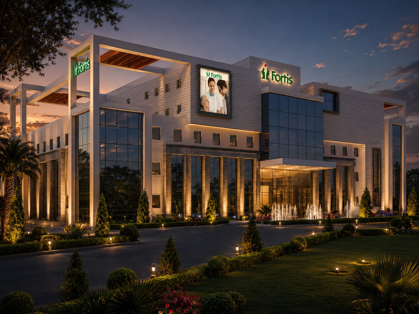 Fortis Hospital Indore, a modern multi-speciality healthcare facility featuring advanced medical infrastructure and integrated building services.