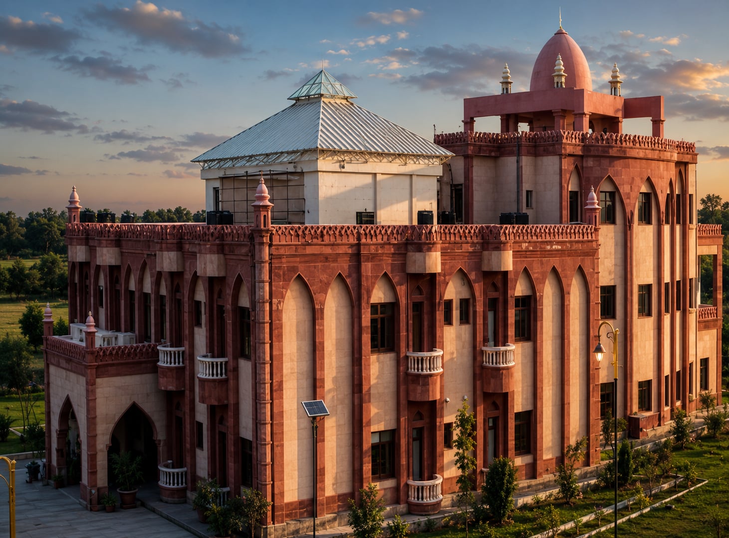 Khwaja Moinuddin Chishti Language University campus in Lucknow featuring academic buildings and modern educational infrastructure.
