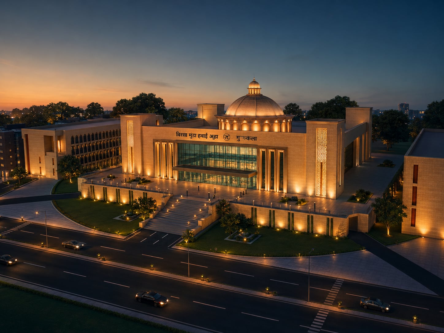Renovated Gujarat Vidhansabha Assembly Building at the Secretariat Campus, Gandhinagar, featuring upgraded institutional infrastructure and modernized building services.