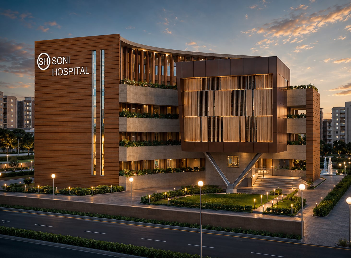 Sony Multispeciality Hospital & Maternity Centre featuring modern healthcare architecture and advanced medical infrastructure.